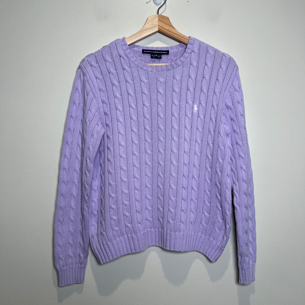 Ralph Lauren Lavender Cable-Knit Crewneck Sweater